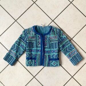 Anthropologie cropped beaded cotton jacket XS